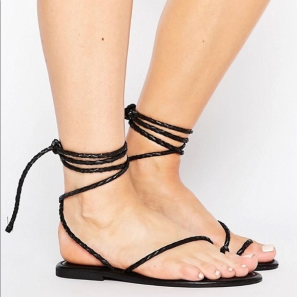 ASOS Shoes - ASOS tie leg braided black sandals ASOS Shoes - ASOS tie leg braided black sandals